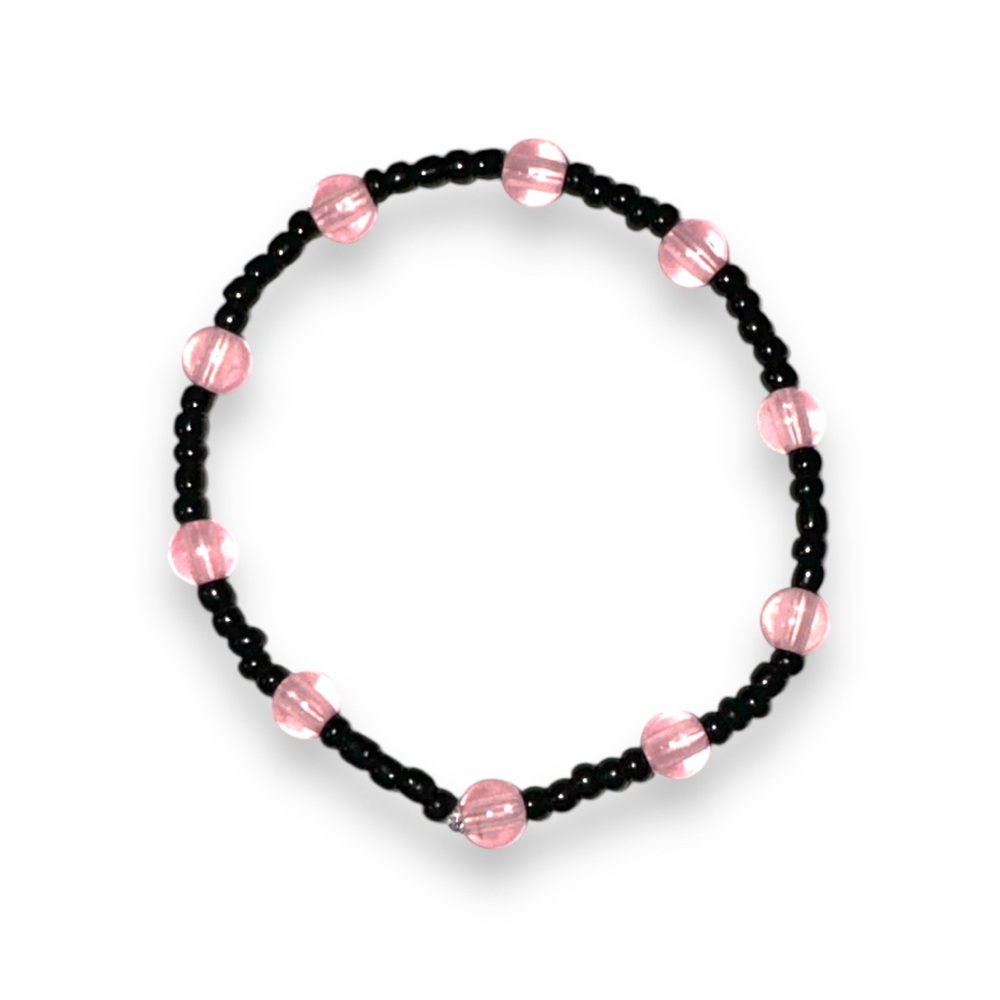 3 FOR $10 HANDCRAFTED Black Seed & Round Pink Beaded Bracelet